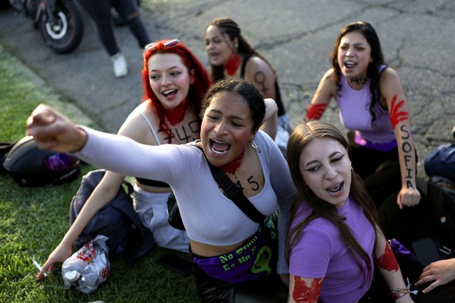 Women participate in a protest to mark the International Day for the Elimination of Violence Against Women, in Bogota, Colombia on November 25, 2024. (Photo by Luisa Gonzalez/Reuters)