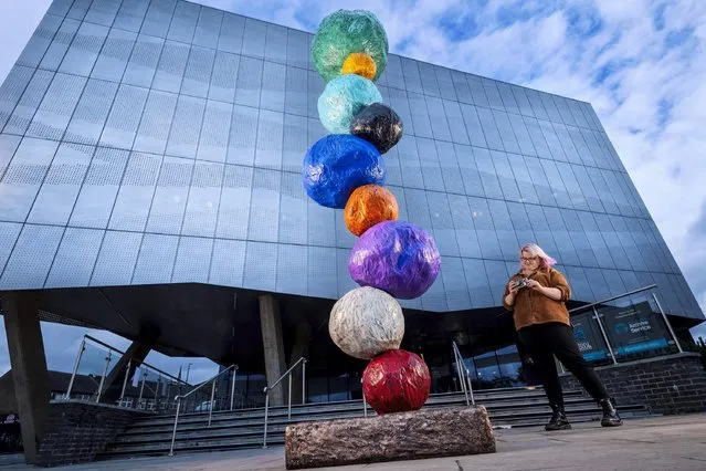 There’s no missing Bronze Stack 9 by Annie Morris at the West Yorkshire History Centre in Wakefield, UK in the last decade of July 2023, where it forms part of the town’s new sculpture trail. (Photo by James Glossop/The Times)
