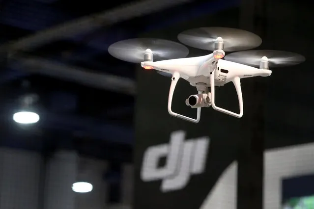 A DJI Phantom 4 Pro+ drone is shown during the 2017 CES in Las Vegas, Nevada, U.S., January 6, 2017. The Plus version adds a screen on the remote that won't wash out in daylight. (Photo by Steve Marcus/Reuters)