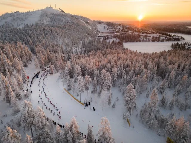 An aerial view of the start of the men race during the FIS World Cup Cross - Country Ruka on November 26, 2023 in Ruka, Finland. (Photo by Federico Modica/NordicFocus/Getty Images)