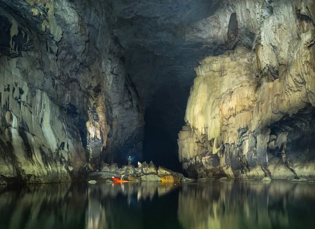 The subterranean passage of the river is spectacularly decorated with calcified formations.on March 2015 at Tham Khoun Ex, Laos. (Photo by John Spies/Barcroft Media/ABACAPress)