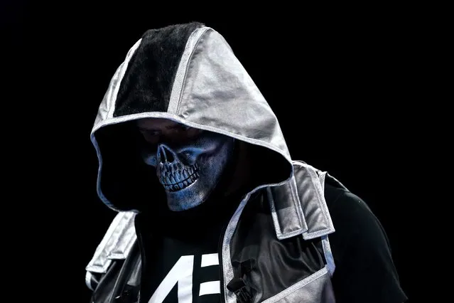 Croatian professional boxer Alen Babic wears a skeleton mask ahead of the International Heavyweight contest against Eric Molina at the 02 Arena in London on Saturday, October 30, 2021. (Photo by Adam Davy/PA Images via Getty Images)