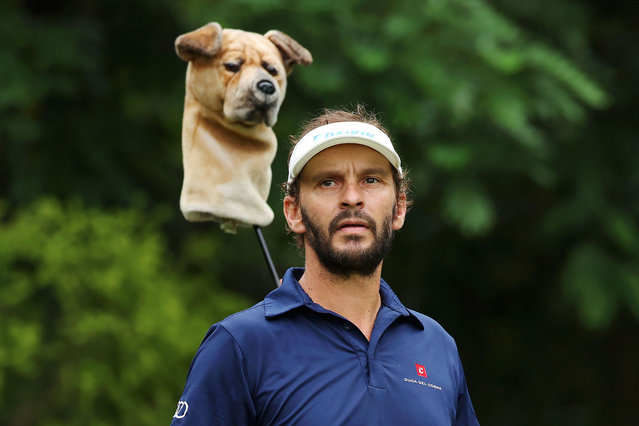 Joost Luiten of Netherlands reacts after teeing off on the 15th hole during day one of the Volvo China Open 2024 at Shenzhen Yinxiu Golf Club on May 02, 2024 in Shenzhen, China. (Photo by Lintao Zhang/Getty Images)