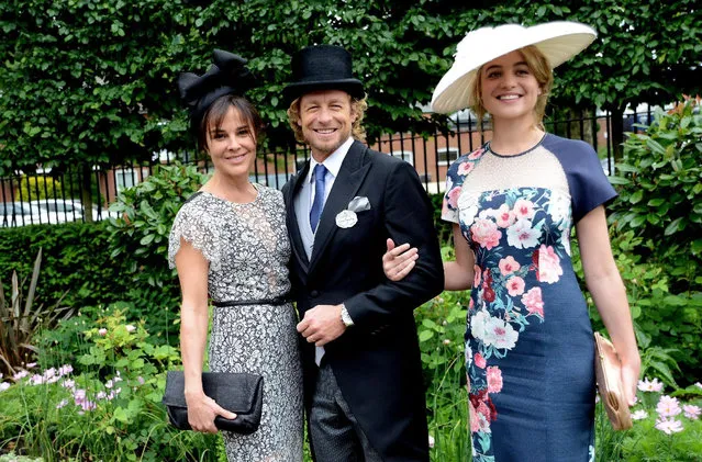 ASCOT, ENGLAND - JUNE 17:  Actor Simon Baker with his wife Rebecca Rigg (L) and daughter Stella attend Royal Ascot 2015 at Ascot racecourse on June 17, 2015 in Ascot, England.  (Photo by Kirstin Sinclair/Getty Images for Ascot Racecourse)
