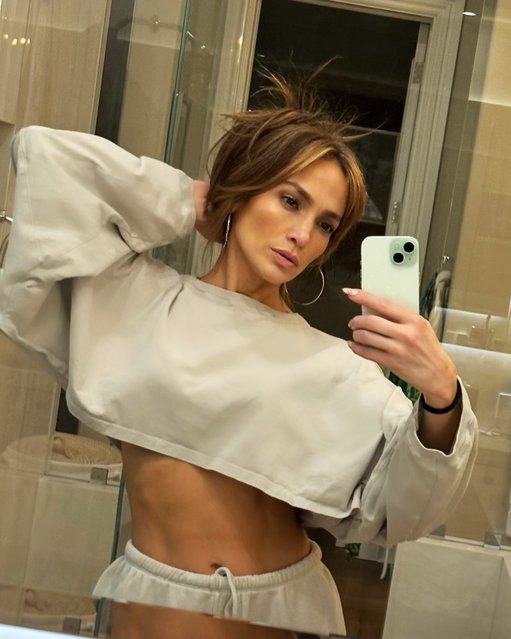 American actress and singer Jennifer Lopez early May 2024 shows off her abs in a crop top. (Photo by jlo/Instagram)