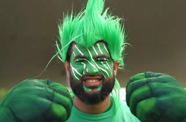 Pakistan supporters arrive for the Twenty 20 cricket match between India and Pakistan on day three of the Commonwealth Games at Edgbaston in Birmingham, central England, on July 31, 2022. (Photo by Glyn Kirk/AFP Photo)