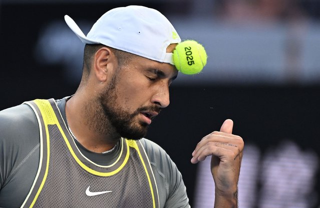Nick Kyrgios of Australia reaccts during his round 1 match against Jacob Fearnley of Great Britain at the 2025 Australian Open in Melbourne, Australia, 13 January 2025. (Photo by James Ross/EPA/EFE)