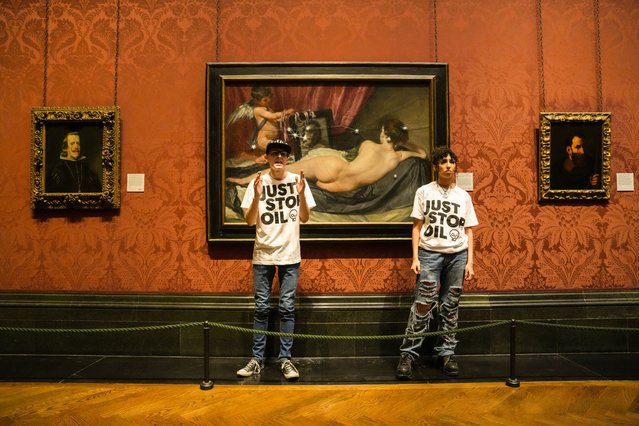 Just Stop Oil protesters smashed the glass protecting the painting Rokeby Venus by Diego Velázquez, also known as The Toilet of Venus or Venus At Her Mirror, at the National Gallery in London, UK on November 6, 2023. It was an action that was a homage to the vandalism of the same painting by the suffragette Mary Richardson who cut the painting with a meat cleaver in 1914. (Photo by Antonio Olmos/The Observer)
