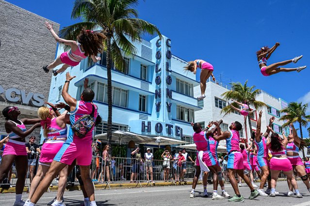 Revellers take part in the 17th Annual Miami Beach Pride Parade on April 6, 2025, in the South Beach neighborhood of Miami Beach, Florida. (Photo by Giorgio Viera/AFP Photo)