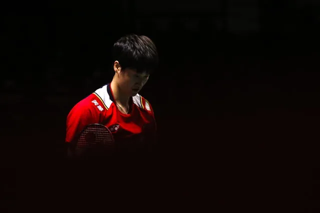 Chen Yu Fei of China reacts after missing a point against Akane Yamaguchi of Japan during a Women’s Singles semi-finals match at the HSBC BWF World Tour Finals 2022 in Bangkok, Thailand, 10 December 2022. The HSBC BWF World Tour Finals 2022 runs from 07 to 11 December. (Photo by Diego Azubel/EPA/EFE)
