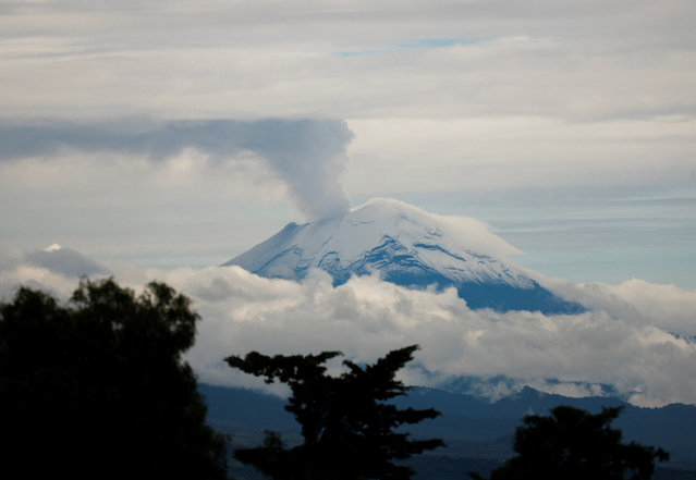 The Popocatepetl volcano spews a column of steam, as seen from Tepexpan Highway, in the State of Mexico, Mexico, on June 30, 2025. (Photo by Henry Romero/Reuters)