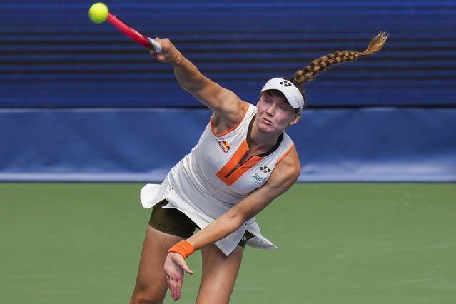 Elena Rybakina, of Kazakhstan, returns a shot to Emma Raducanu, of Great Britain, during the third round of the U.S. Open tennis championships, Friday, August 29, 2025, in New York. (Photo by Kirsty Wigglesworth/AP Photo)