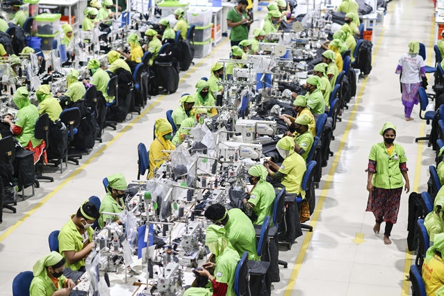 Workers stitch garments at a factory run by the Bangladesh based Urmi Group in Narayanganj, Bangladesh, Tuesday, April 8, 2025. (Photo: Mah byud Hossain Opu/AP Photo)