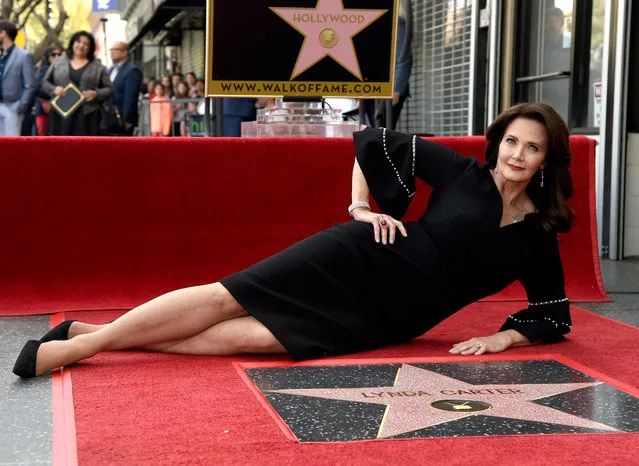 American actress Lynda Carter, who was crowned Miss World America 1972, is honored with a star on the Hollywood Walk of Fame during a ceremony held on April 3, 2018 in Hollywood, California. (Photo by Chris Pizzello/Getty Images/Invision)
