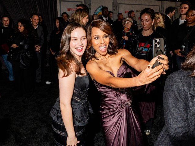 Cailee Spaeny and Kerry Washington attend Netflix's “Wake Up Dead Man: A Knives Out Mystery” Los Angeles premiere on November 17, 2025 in Los Angeles, California. (Photo by Roger Kisby/Getty Images for Netflix)