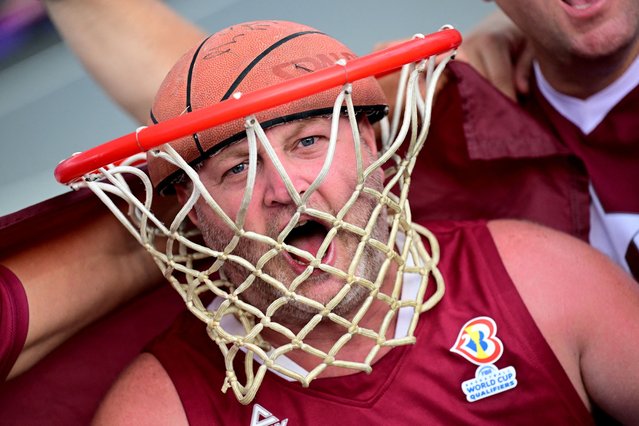 A Latvia supporter reacts at the Basketball 3x3 Latvia vs Lithuania Men's Pool Round at the Paris 2024 Olympics, La Concorde 1, Paris, France on July 30, 2024. (Photo by Angelika Warmuth/Reuters)