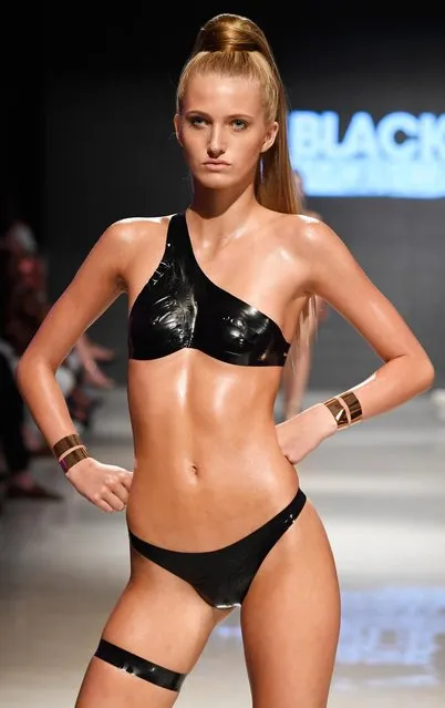 A model walks the runway for Black Tape Project at Miami Swim Week powered by Art Hearts Fashion Swim/Resort 2018/19 at Faena Forum on July 15, 2018 in Miami Beach, Florida. (Photo by Arun Nevader/Getty Images for Art Hearts Fashion)