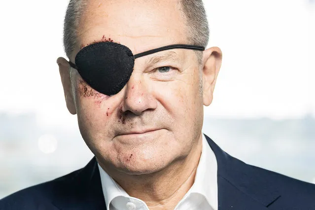 The German chancellor, Olaf Scholz in Berlin, Germany on September 4, 2023, wearing an eye patch after a jogging accident at the weekend. He tweeted the picture and wrote that he was “excited to see the memes”. (Photo by Steffen Kugler/AP Photo)