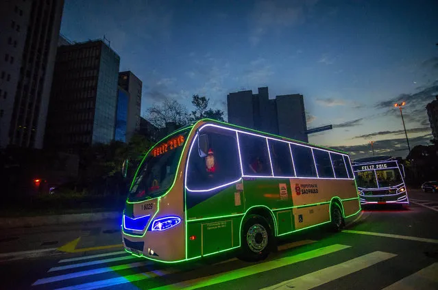 A bus which has been illuminated and decorated for Christmas in Sao Paulo, Brazil on December 13, 2016. (Photo by Zuma Press/Rex Features/Shutterstock)