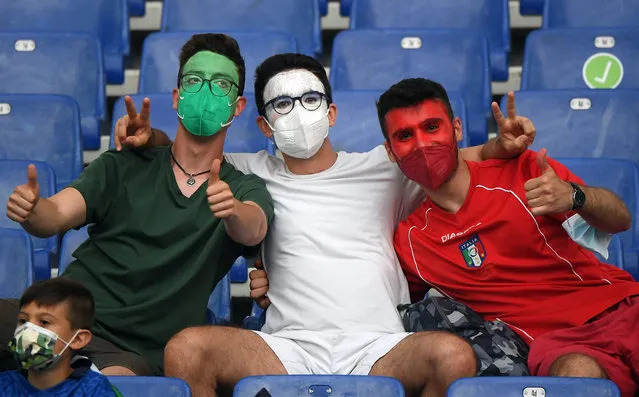 Italy fans are seen in the stands before the UEFA EURO 2020 group A preliminary round soccer match between Turkey and Italy at the Olympic Stadium in Rome, Italy, 11 June 2021. (Photo by Alberto Lingria/Pool via EPA/EFE)