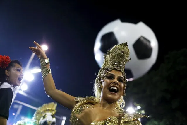 Grande Rio samba school's Drum Queen Paloma Bernardi performs during the carnival parade at the Sambadrome in Rio de Janeiro, February 8, 2016. (Photo by Pilar Olivares/Reuters)