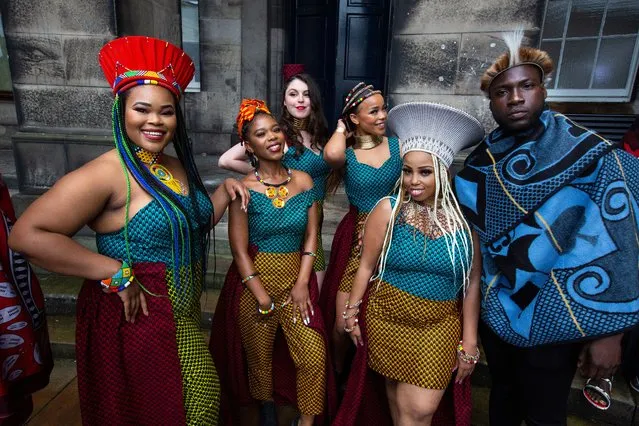 Members of Shona the Musical Choir pose before performing songs from their show set in Scotland and Zimbabwe in Edinburgh, United Kingdom on August 5, 2021. The choir is making its Edinburgh festival debut at Edinburgh Park. (Photo byMurdo MacLeod/The Guardian)