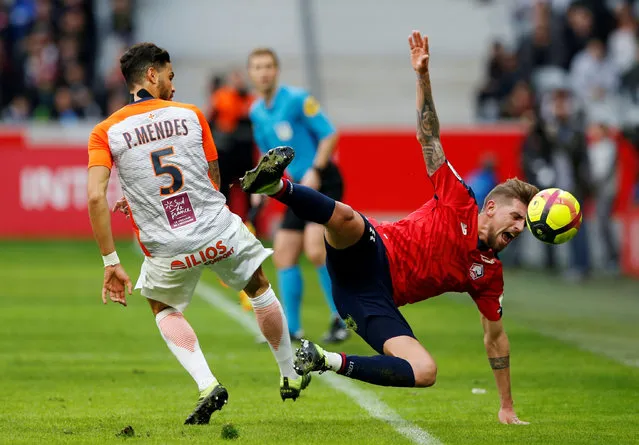 Lille's Xeka in action with Montpellier's Pedro Mendes during the French L1 football match Lille vs Montpellier on Februrary 17, 2019 at the “Pierre Mauroy” Stadium in Villeneuve-d'Ascq, northern France. (Photo by Pascal Rossignol/Reuters)