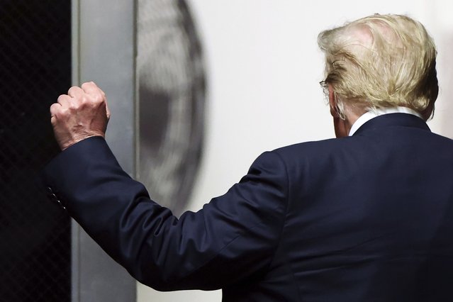 Former President Donald Trump walks to the courtroom at Manhattan criminal court as jurors are expected to begin deliberations in his criminal hush money trial in New York, Wednesday, May 29, 2024. (Photo by Charly Triballeau/Pool Photo via AP Photo)