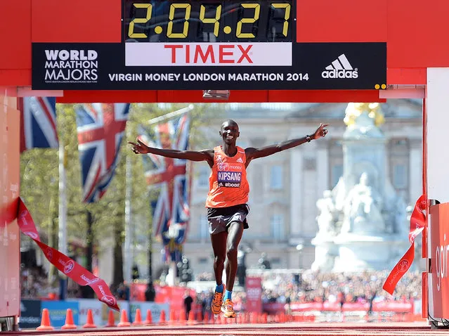 Wilson Kipsang of Kenya crosses the finish line to win the men's elite race at the Virgin London Marathon on April 13, 2014 in London, England. (Photo by Tom Dulat/Getty Images)
