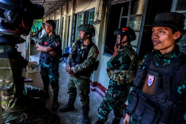 Soldiers of the People's Defence Forces (PDF) gather at Infantry Batallion 275 at Myawaddy, the Thailand-Myanmar border town under the control of a coalition of rebel forces led by the Karen National Union, in Myanmar, on April 15, 2024. (Photo by Athit Perawongmetha/Reuters)