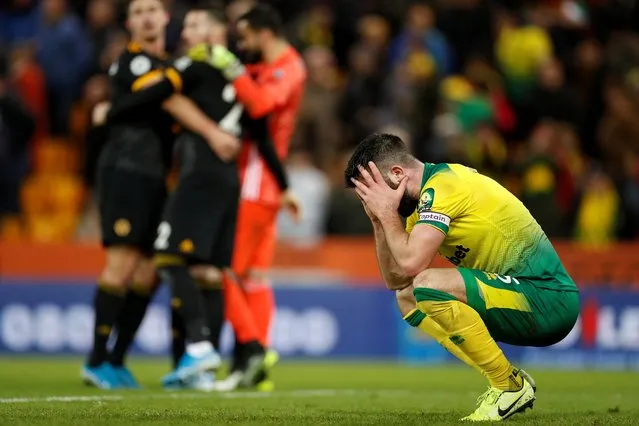 Norwich City's Grant Hanley looks dejected at the end of the match against Wolverhampton Wanderers in Norwich, Britain, December 21, 2019. (Photo by John Sibley/Action Images via Reuters)
