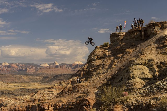 Szymon Godziek of Poland rides the course during day 2 practice at the Red Bull Rampage in Virgin, Utah, on October 8, 2024. (Photo by Christian Pondella/Getty Images)