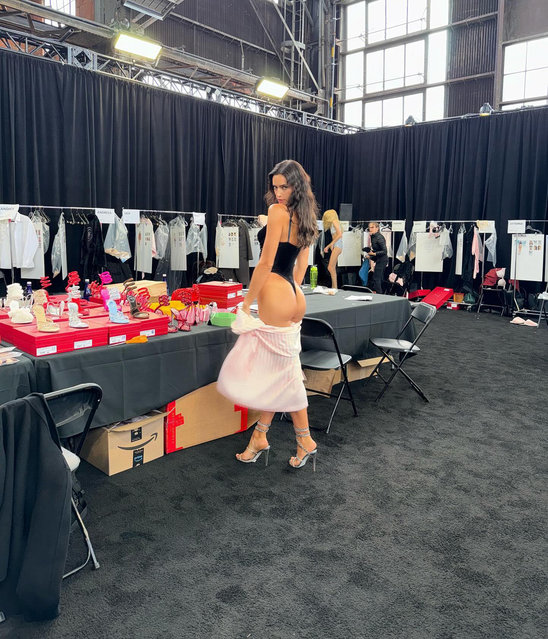 Backstage at the Victoria’s Secret fashion show, Russian fashion model Irina Shayk gets ready to rock the catwalk at the Brooklyn Navy Yard on October 15, 2024 in Brooklyn, New York. (Photo by irina shayk/Instagram)