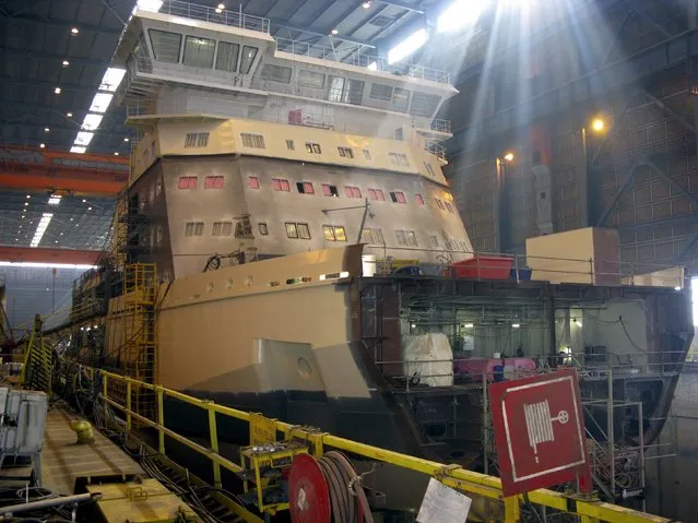 An icebreaker built for the Finish government is seen at Arctech Helsinki Shipyard in Helsinki, Finland, September 10, 2015. (Photo by Jussi Rosendahl/Reuters)
