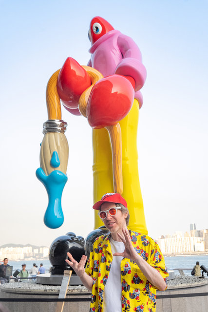 British artist Philip Colbert speaks to members of media during a guide tour at K11 MUSEA on March 25, 2025 in Hong Kong, China. (Photo by Anthony Kwan/Getty Images for Philip Colbert)