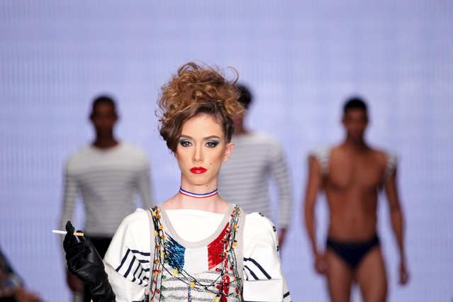 A model displays a creation by French designer Jean Paul Gaultier during the Dominicana Moda Fashion Week in Santo Domingo October 24, 2015. (Photo by Ricardo Rojas/Reuters)
