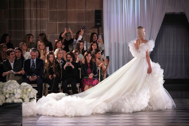 A model walks the runway at the Giambattista Valli fashion show during the Barcelona Bridal Week 2024 on April 18, 2024 in Barcelona, Spain. (Photo by Cesc Maymo/Getty Images)
