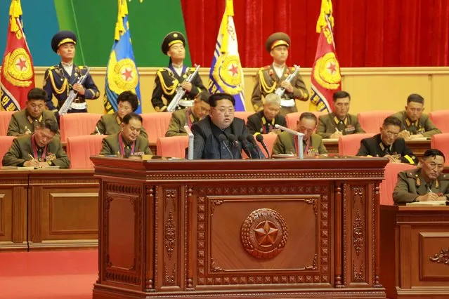 North Korean leader Kim Jong Un speaks at the KPA's (Korean People's Army) 7th military education convention, which was held on November 3 and 4, in this undated photo released by North Korea's Korean Central News Agency (KCNA) in Pyongyang November 5, 2015. (Photo by Reuters/KCNA)