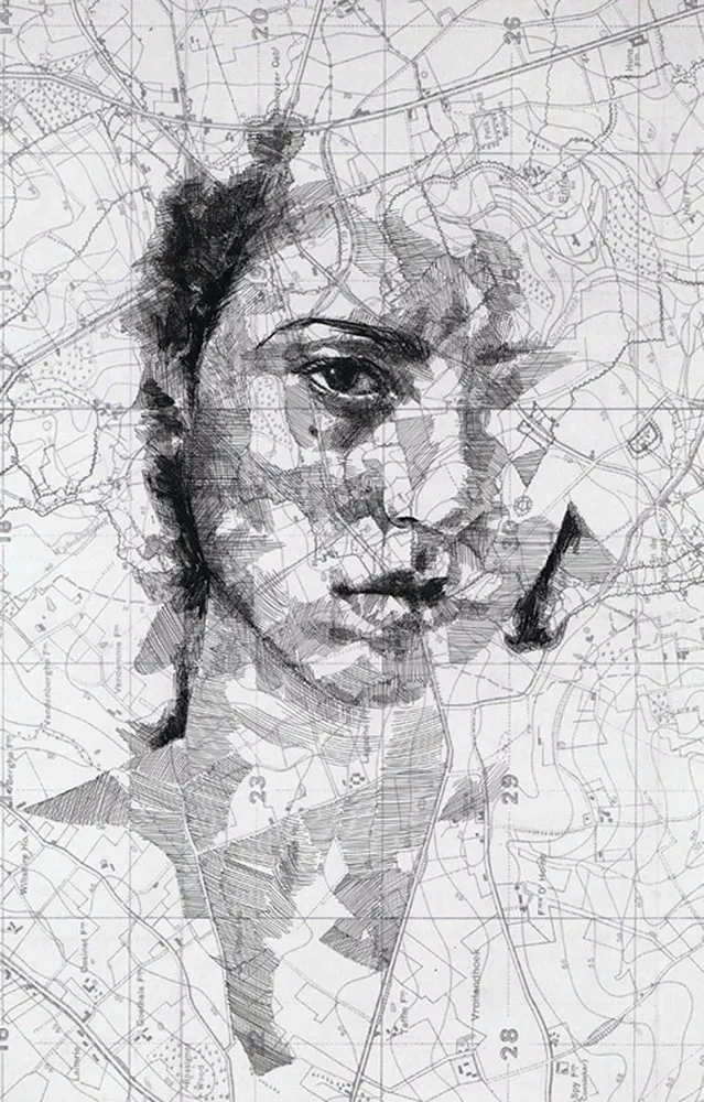 Illustrator Blends Maps and Art in Stunning Face Portraits