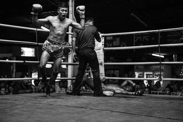 “K.O. celebration”. Knockout celebration at Muay Thai fight in Chiang Mai. Location: Chiang Mai, Thailand. (Photo and caption by Alex Zielinski/National Geographic Traveler Photo Contest)