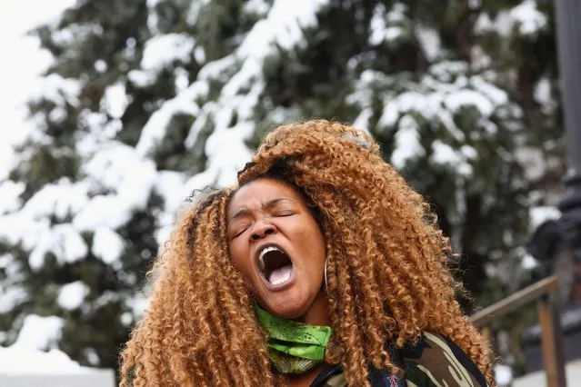 Activist DonQuenick Beasley speaks out during a protest against the Brooklyn Center, Minnesota, police shooting of Daunte Wright, in Denver, Colorado, U.S., April 17, 2021. (Photo by Kevin Mohatt/Reuters)