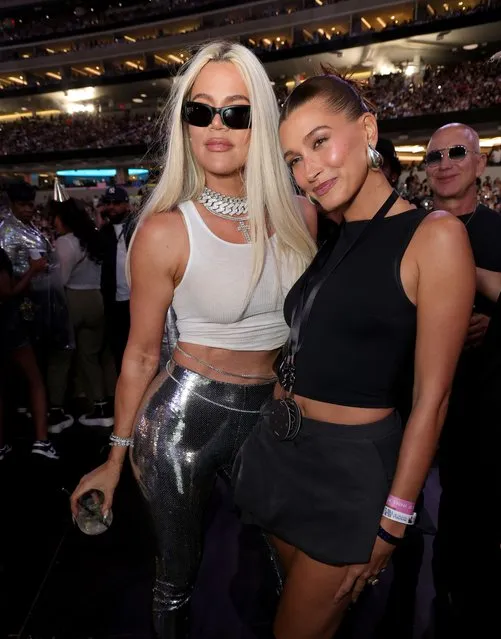 (L-R) American media personality Khloé Kardashian and American model Hailey Bieber attend the “RENAISSANCE WORLD TOUR” at SoFi Stadium on September 04, 2023 in Inglewood, California. (Photo by Kevin Mazur/WireImage for Parkwood)