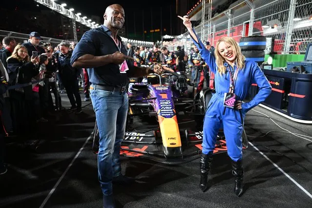 Formula One Las Vegas Grand Prix at Las Vegas Strip Circuit on November 18, 2023 in Las Vegas, United States. Pictured: Kylie Minogue, Terry Crews. (Photo by Mark Sutton/Motorsport Images/Splash News and Pictures)