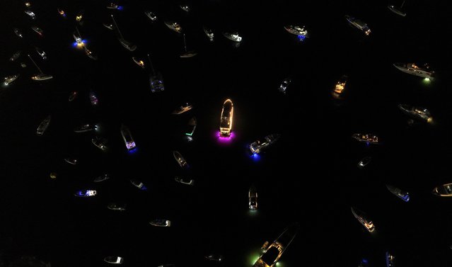 A drone view shows boats at the bay prior to Madonna's show at Copacabana beach in Rio de Janeiro, Brazil, on May 4, 2024. (Photo by Leonardo Benassatto/Reuters)