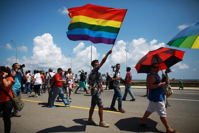 Gay rights activists get together before the Annual March against Homophobia and Transphobia in Havana, May 14, 2016. (Photo by Alexandre Meneghini/Reuters)