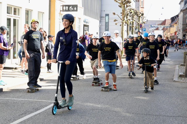 Denmark's Crown Princess Mary participates in a Royal Run event in Nykoebing, on the island of Falster, Denmark on Monday, May 29, 2023. (Photo by Ingrid Riis/Ritzau Scanpix via Reuters)