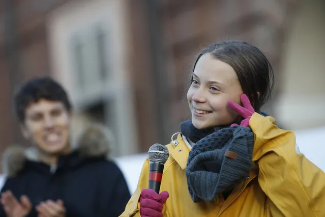 Swedish environmental activist Greta Thunberg attends a climate march, in Turin, Italy, Friday. December 13, 2019. Thunberg was named this week Time's Person of the Year, despite becoming the figurehead of a global youth movement pressing governments for faster action on climate change. in Turin, Italy, Friday, Dec. 13, 2019. (Photo by Antonio Calanni/AP Photo)