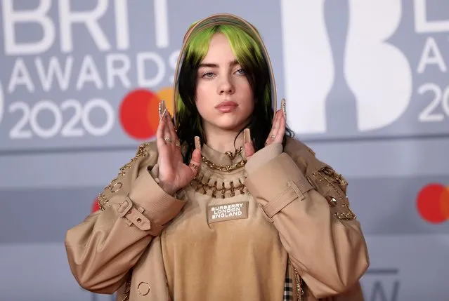 Billie Eilish poses as she arrives for the Brit Awards at the O2 Arena in London, Britain, February 18, 2020. (Photo by Simon Dawson/Reuters)