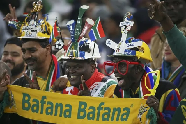 2016 Rio Olympics, Soccer, Preliminary, Men's First Round, Group A South Africa vs Iraq, Corinthians Arena, Sao Paulo, Brazil on August 10, 2016. South African fans before the match. (Photo by Paulo Whitaker/Reuters)
