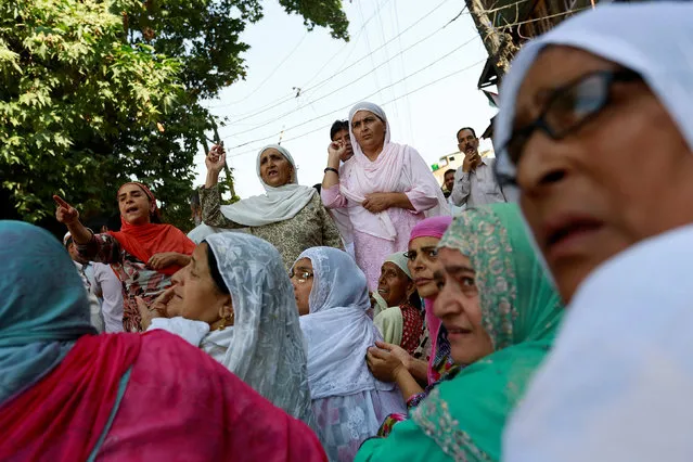 Women take part in a demonstration after a night of clashes between protesters and security forces in Srinagar as the city remains under curfew following weeks of violence in Kashmir, August 21, 2016. (Photo by Cathal McNaughton/Reuters)